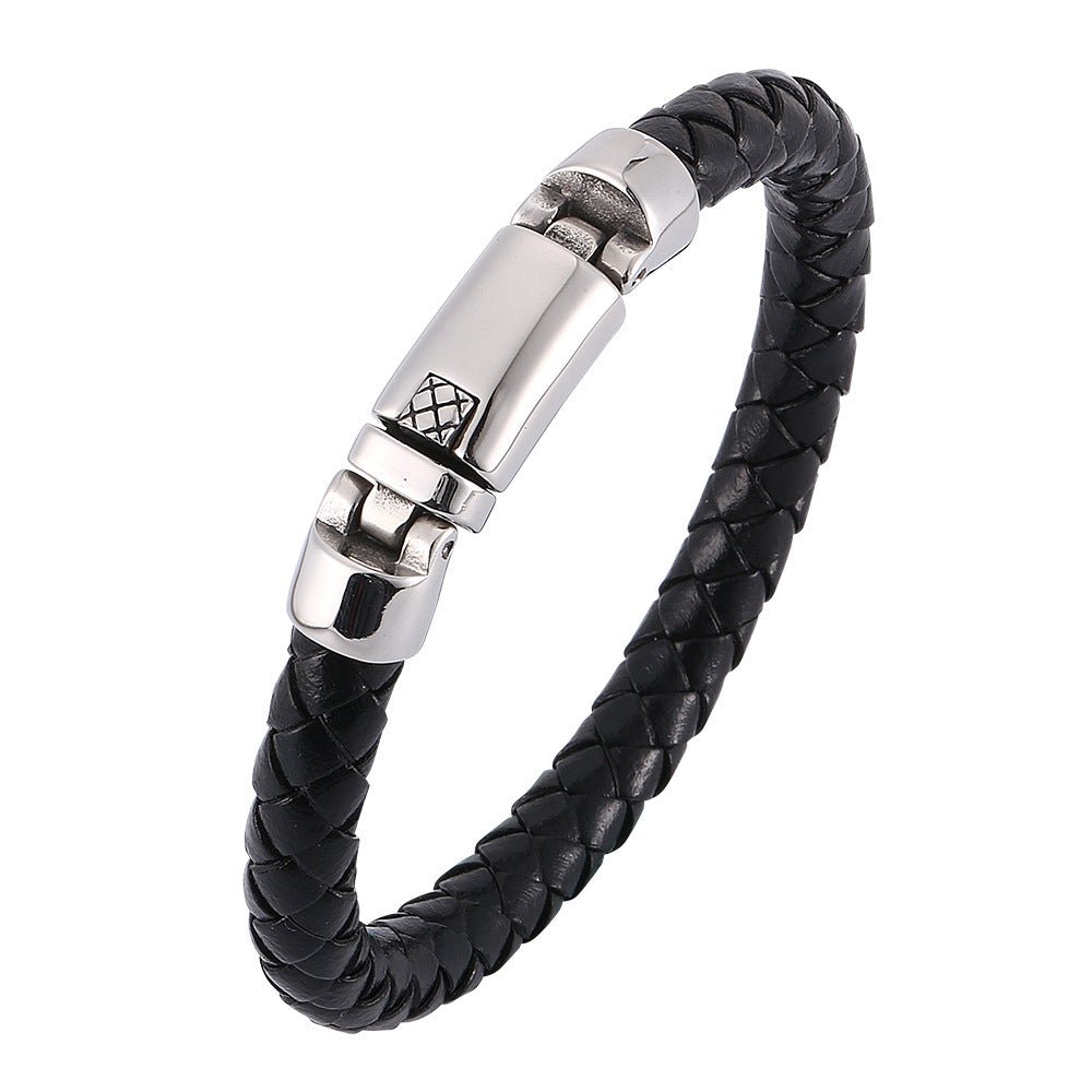 Iron Grid Herrenarmband Leder Edelstahl Schwarz 925 Silber Moissanit Schmuck | Steffanii