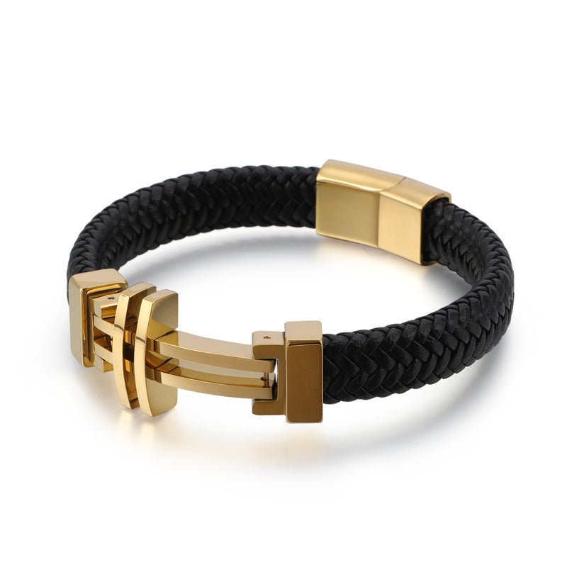 Stylish Leather Bracelet with Unique Metal Inserts 925 Silber Moissanit Schmuck | Steffanii