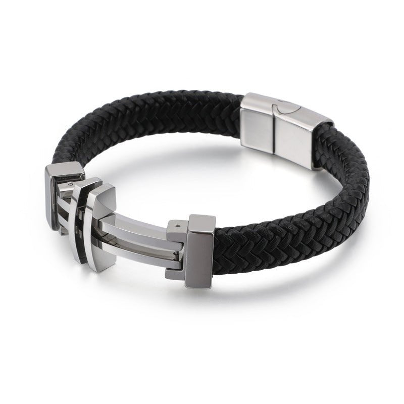 Stylish Leather Bracelet with Unique Metal Inserts 925 Silber Moissanit Schmuck | Steffanii