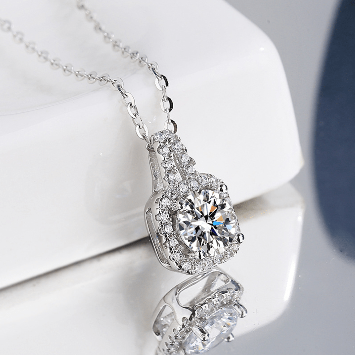 Square Radiance Halskette 925 Silber mit Labordiamant Moissanit für Damen 925 Silber Moissanit Schmuck | Steffanii