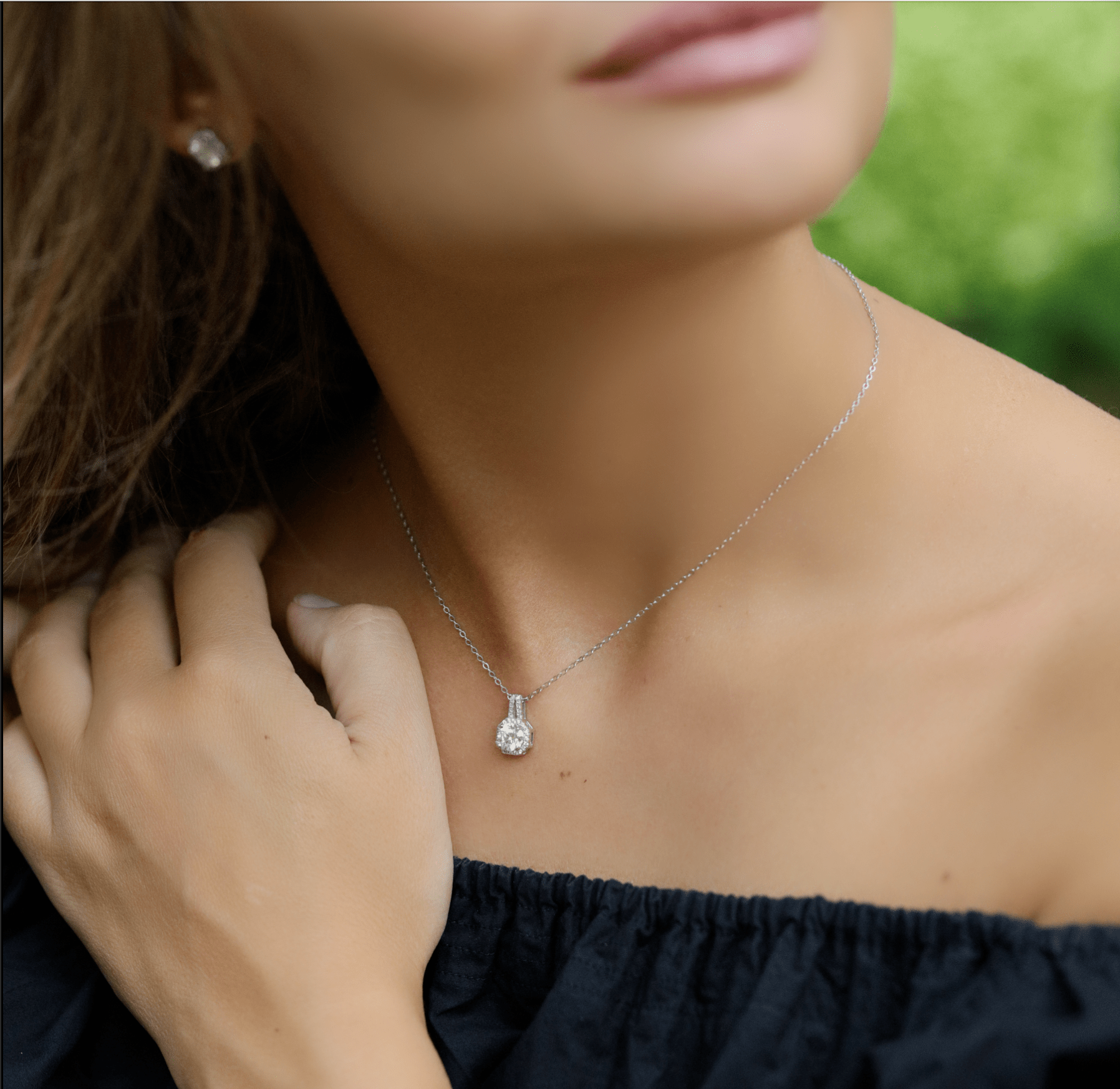 Square Radiance Halskette 925 Silber mit Labordiamant Moissanit für Damen 925 Silber Moissanit Schmuck | Steffanii