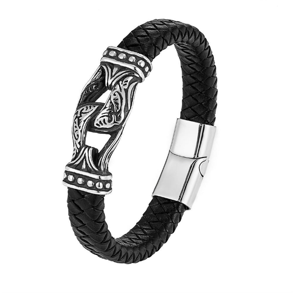 Odin’s Knot Herrenarmband Leder Edelstahl Magnetverschluss 925 Silber Moissanit Schmuck | Steffanii