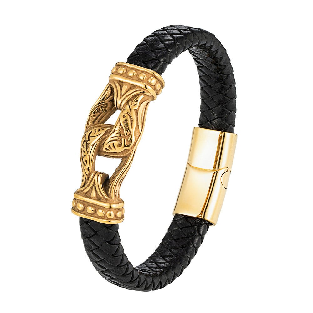 Odin’s Knot Herrenarmband Leder Edelstahl Magnetverschluss 925 Silber Moissanit Schmuck | Steffanii