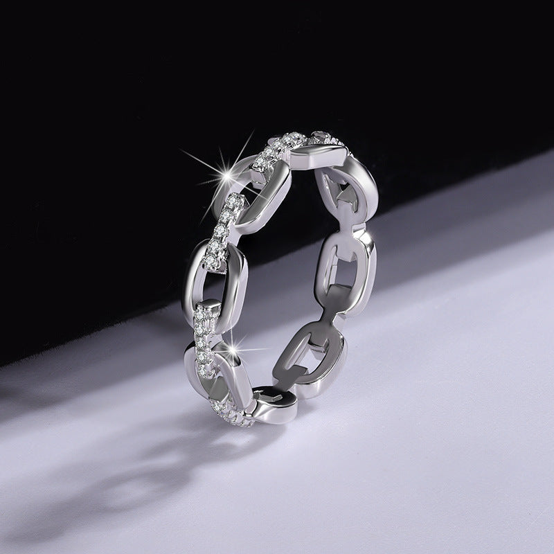 925 silver ring with bright moissanite gemstone – Chain of Radiance S925 Sterling Silver Moissanite Ring for Woman