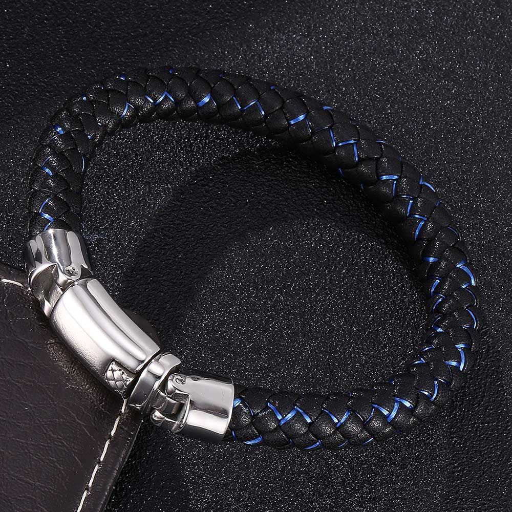 Iron Grid Herrenarmband Leder Edelstahl Schwarz 925 Silber Moissanit Schmuck | Steffanii