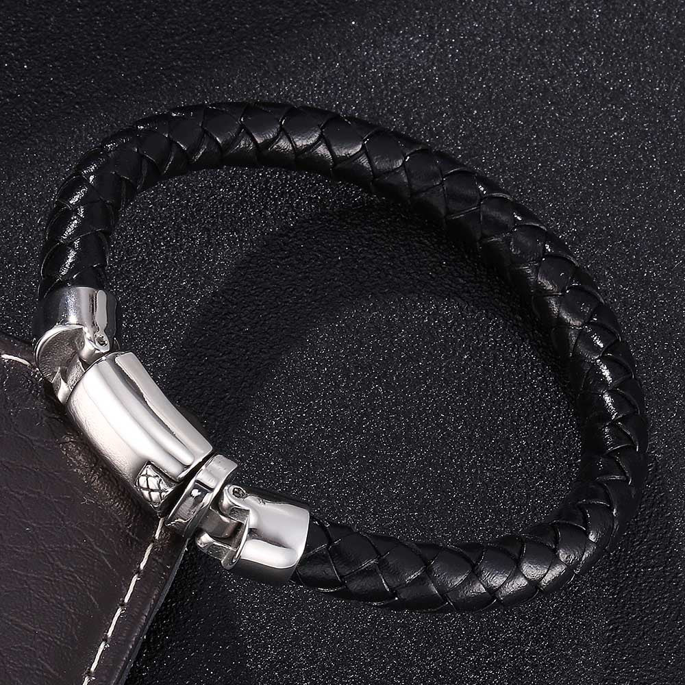 Iron Grid Herrenarmband Leder Edelstahl Schwarz 925 Silber Moissanit Schmuck | Steffanii