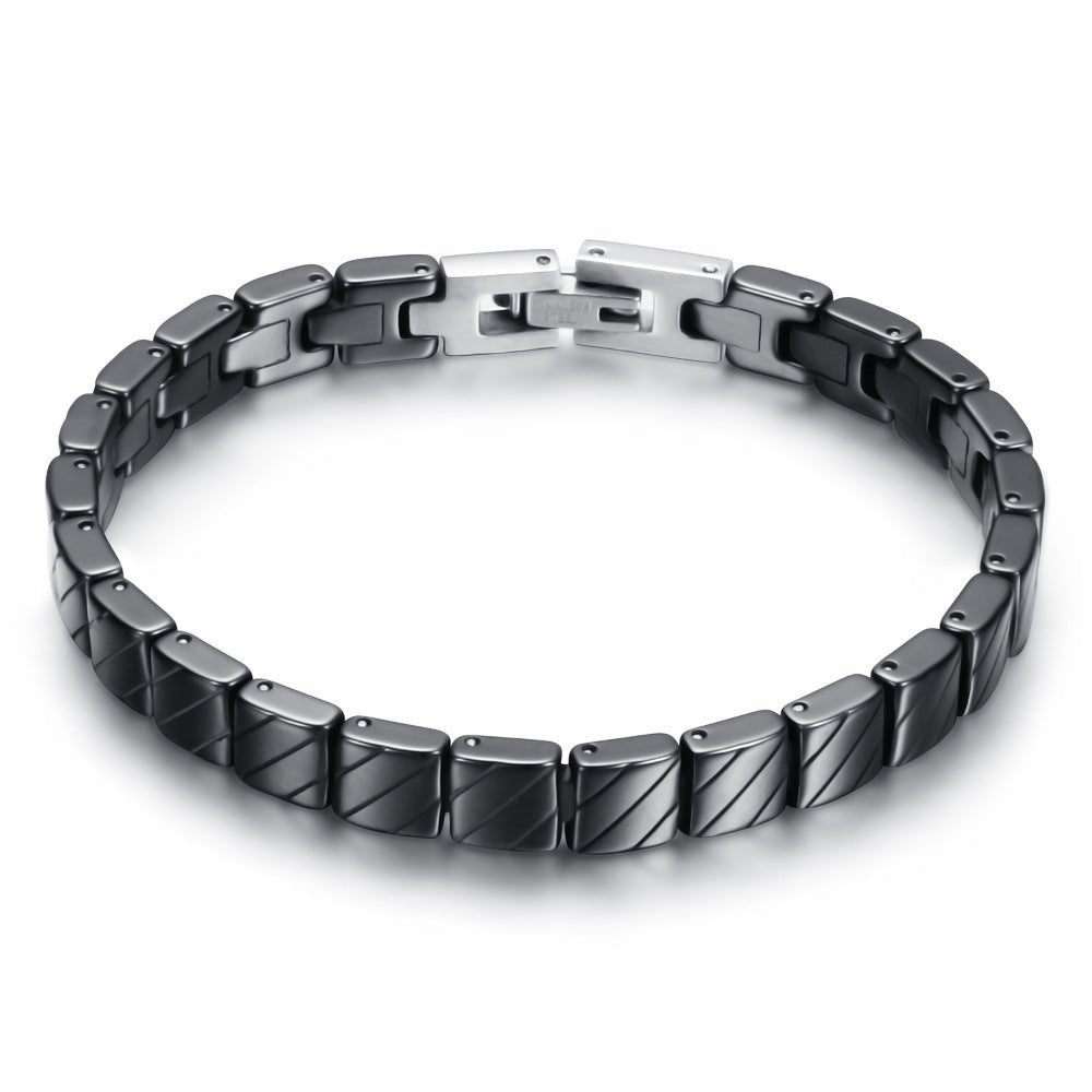 Obsidian Line Herrenarmband Keramik 925 Silber Moissanit Schmuck | Steffanii