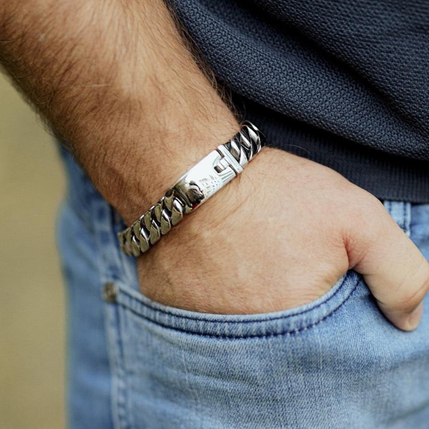 Titan Forge Herrenarmband Edelstahl Titanstahl 925 Silber Moissanit Schmuck | Steffanii