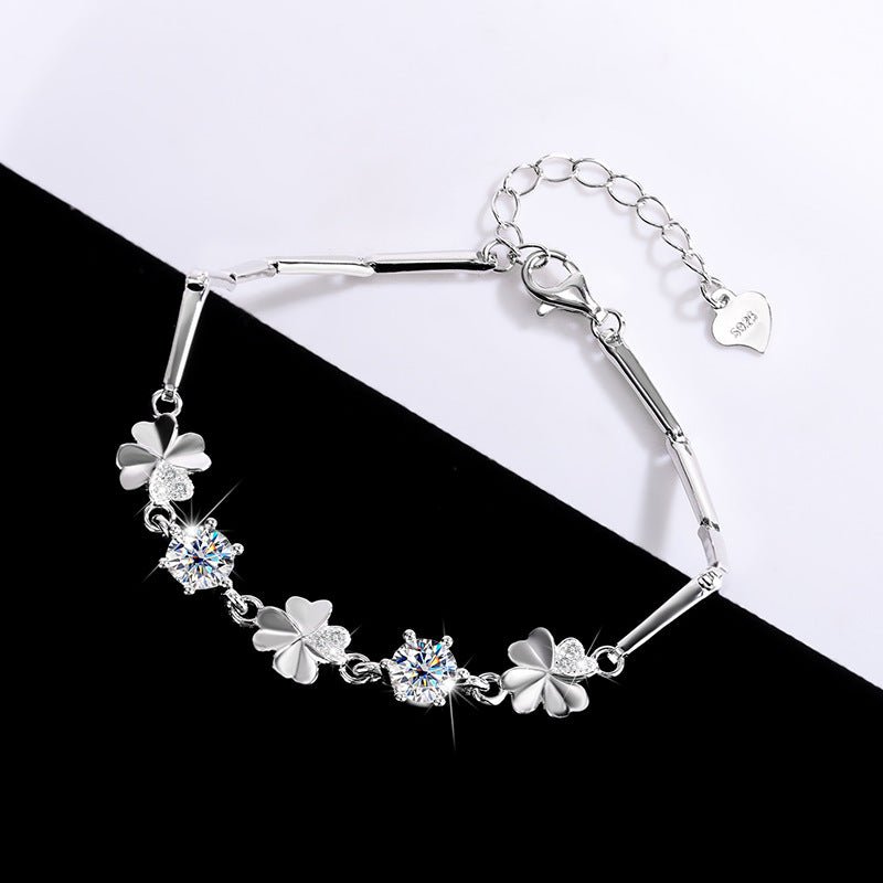 Sparkling Clover Elegance Armband 925 Silber – Labordiamant Moissanit für Damen 925 Silber Moissanit Schmuck | Steffanii
