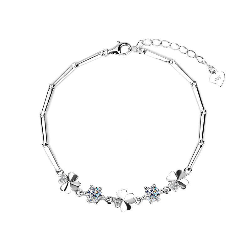 Sparkling Clover Elegance Armband 925 Silber – Labordiamant Moissanit für Damen 925 Silber Moissanit Schmuck | Steffanii
