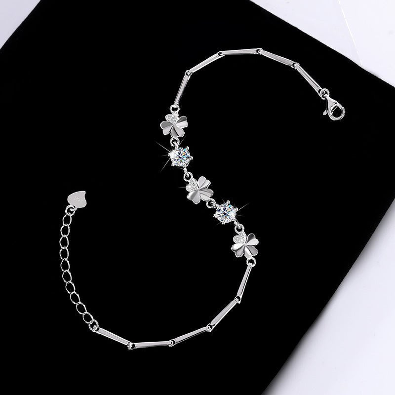Sparkling Clover Elegance Armband 925 Silber – Labordiamant Moissanit für Damen 925 Silber Moissanit Schmuck | Steffanii