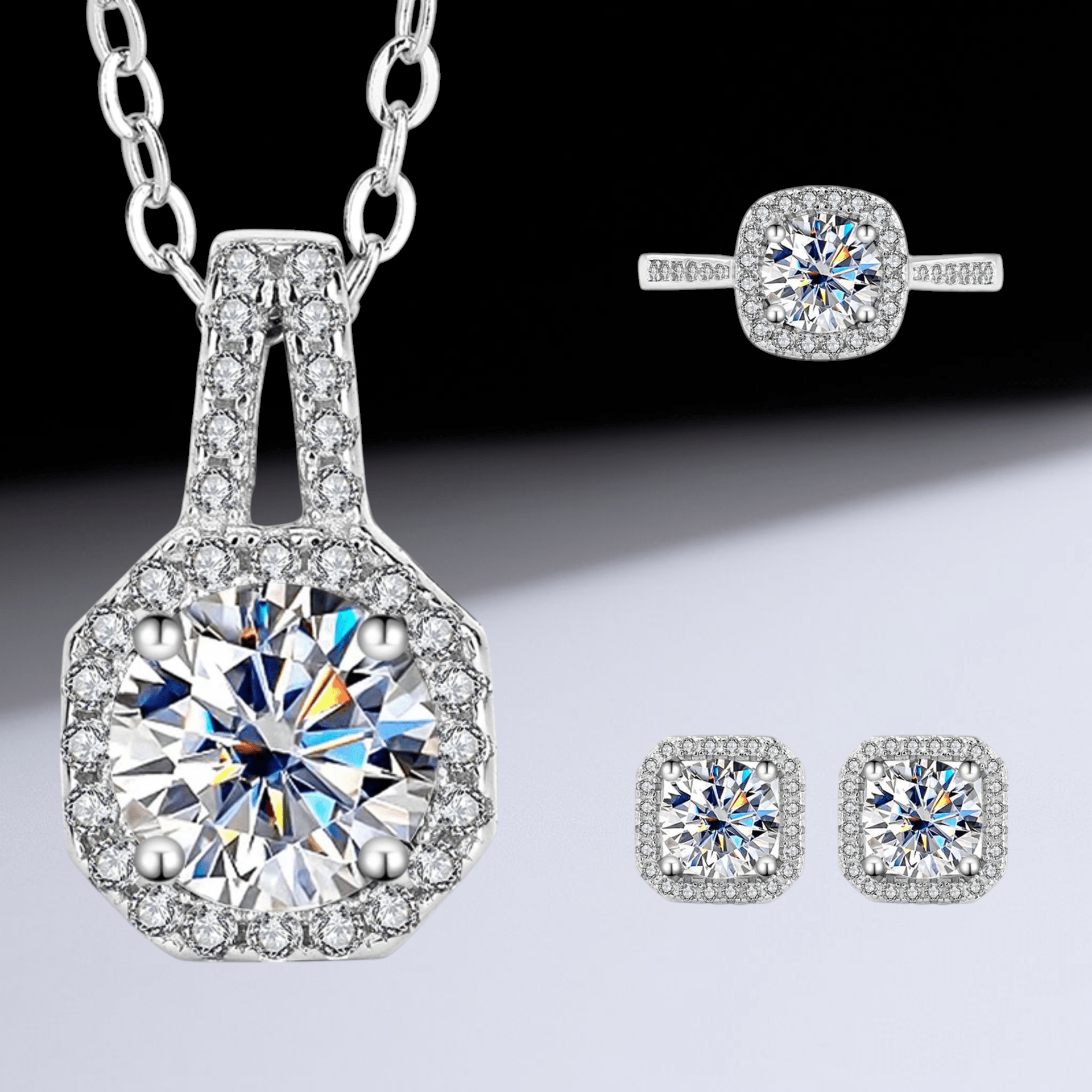 Square Radiance set für Damen 925 Silber Moissanit Schmuck | Steffanii