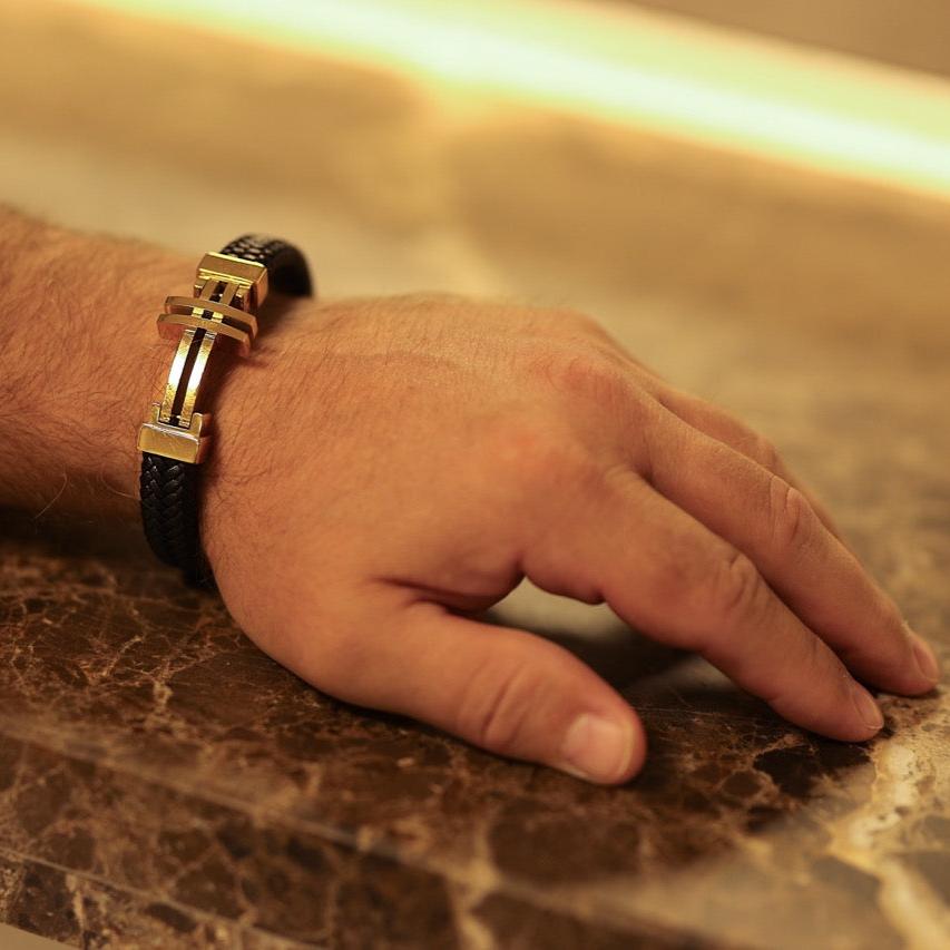 Stylish Leather Bracelet with Unique Metal Inserts 925 Silber Moissanit Schmuck | Steffanii