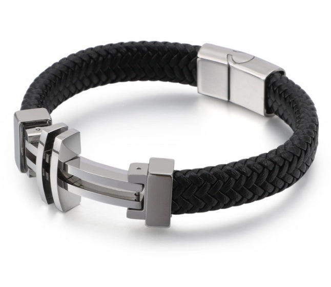 Titanium steel bracelet cowhide men's leather rope