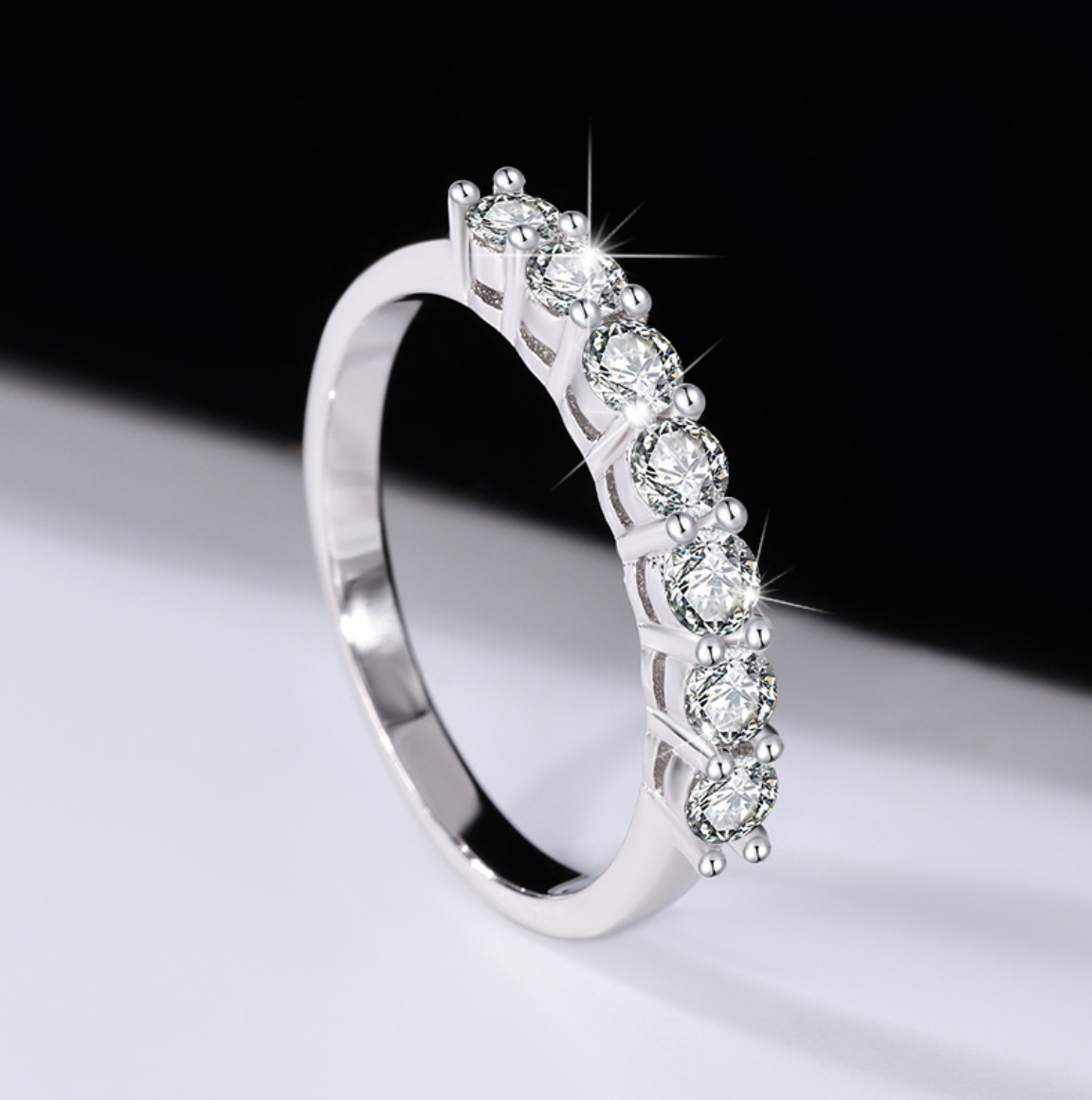 Handcrafted silver moissanite ring for women – Seven Radiances Sterling Silver Mossanite Stones Ring for Woman