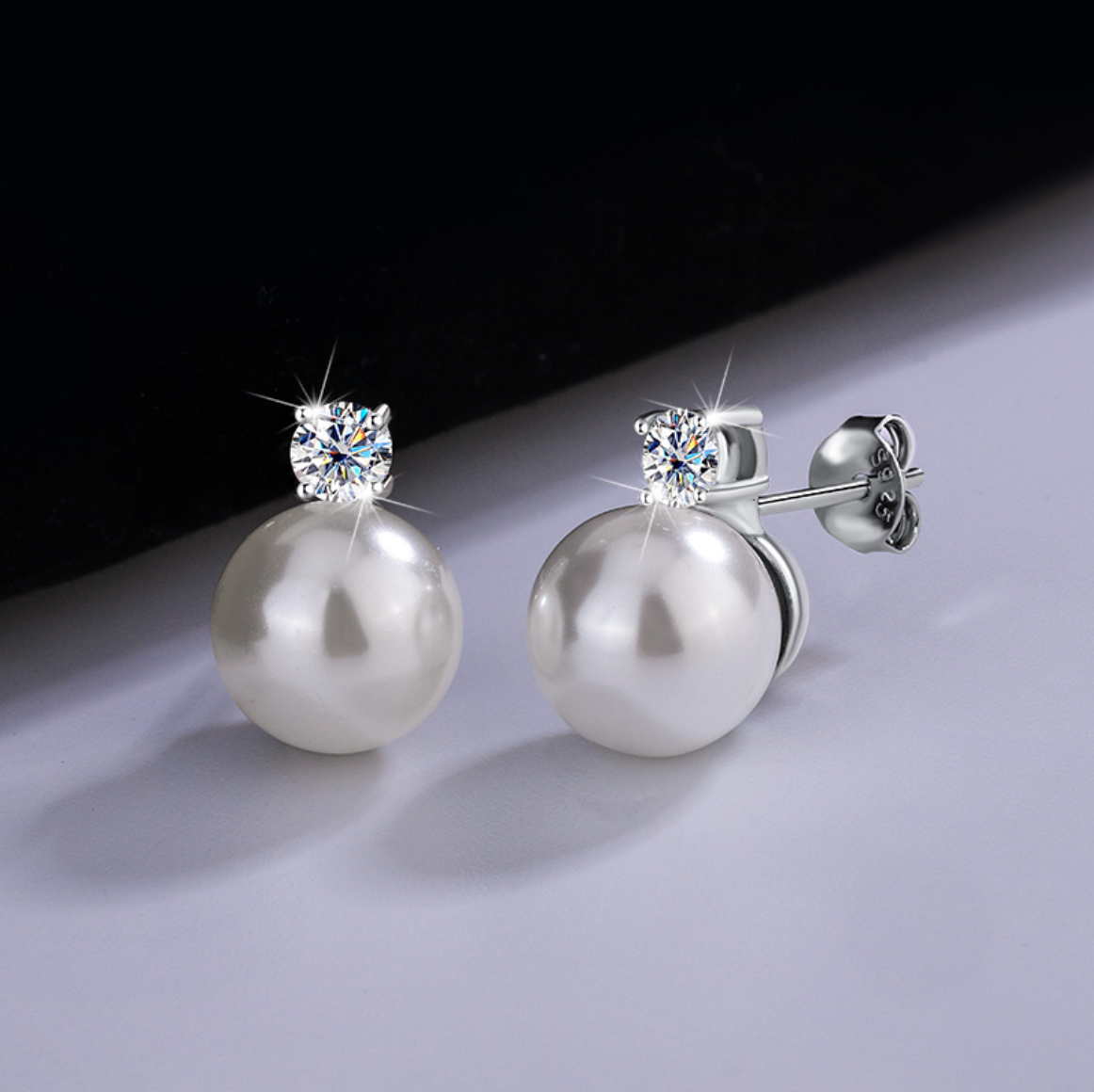 Complete moissanite jewelry gift set – Pearl and Moissanite Sterling Silver Stud Earrings for Woman