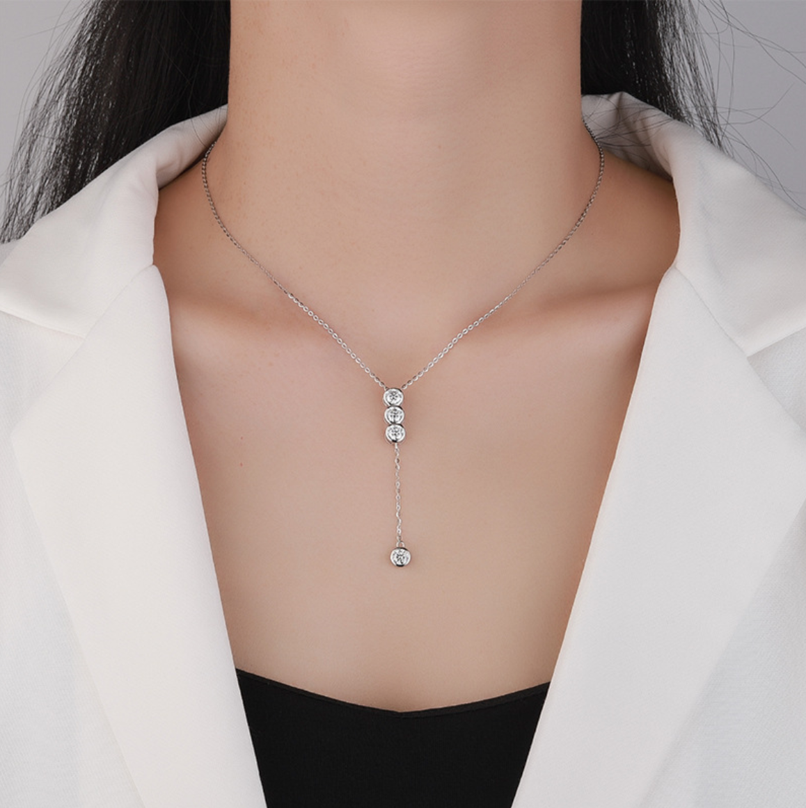 Celestial Cascade Silver Moissanite Necklace