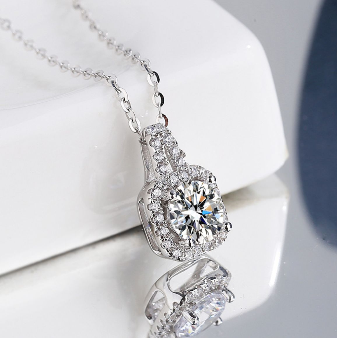 Square Radiance Moissanite Sterling Silver Necklace