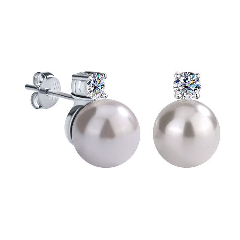 Pearl and Moissanite Sterling Silver Stud Earrings