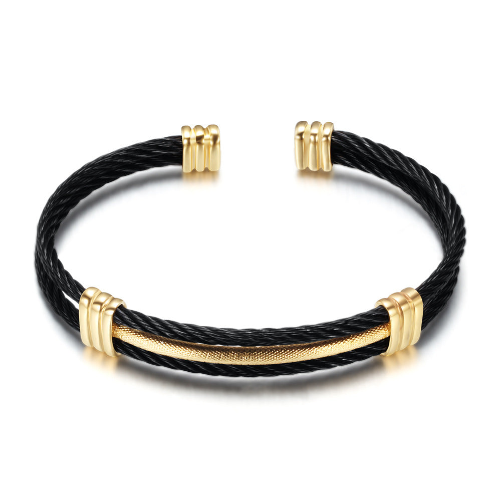 Braided Stainless Steel Bracelet with Gold Elements