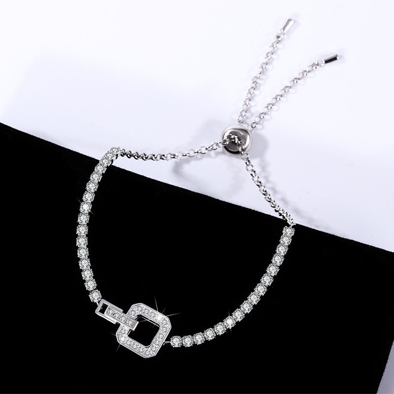 Delicate moissanite bracelet in 925 silver – Caress of Luxury Square Buckle Mossanite Stones Bracelet in 925 Sterling Silver for Woman