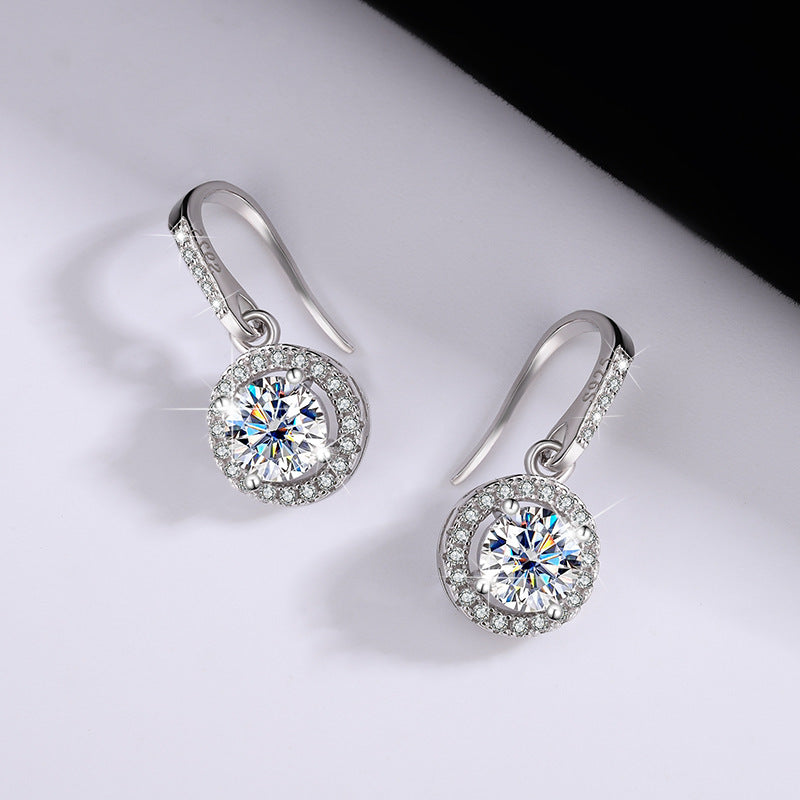 Matching silver set with moissanite – Elegy of Brilliance S925 Silver Moissanite Earrings for Woman