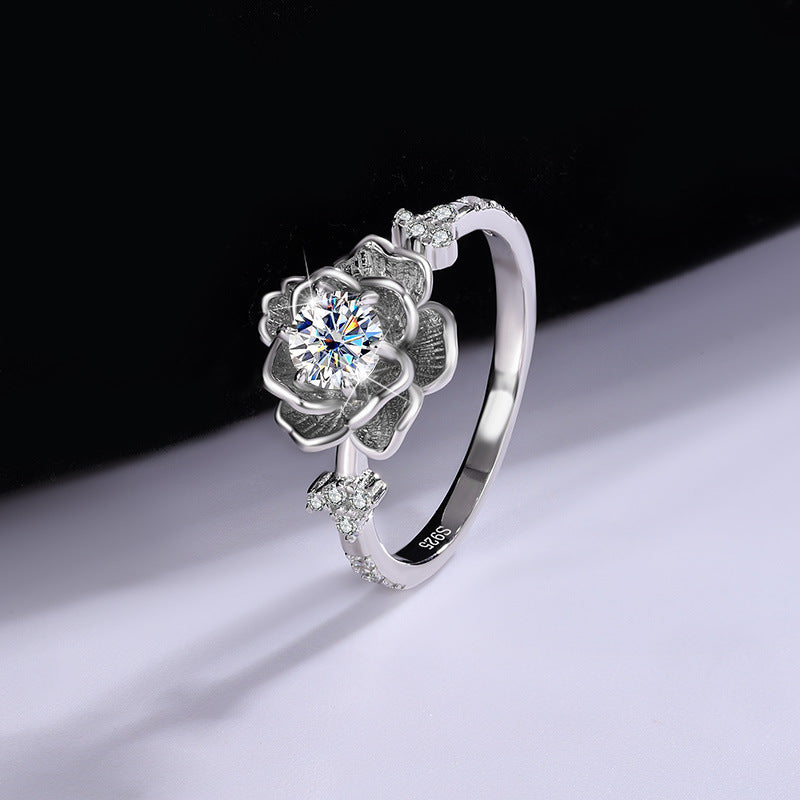 Handcrafted silver moissanite ring for women – Eternal Bloom Sterling Silver Moissanite Rose Ring for Woman