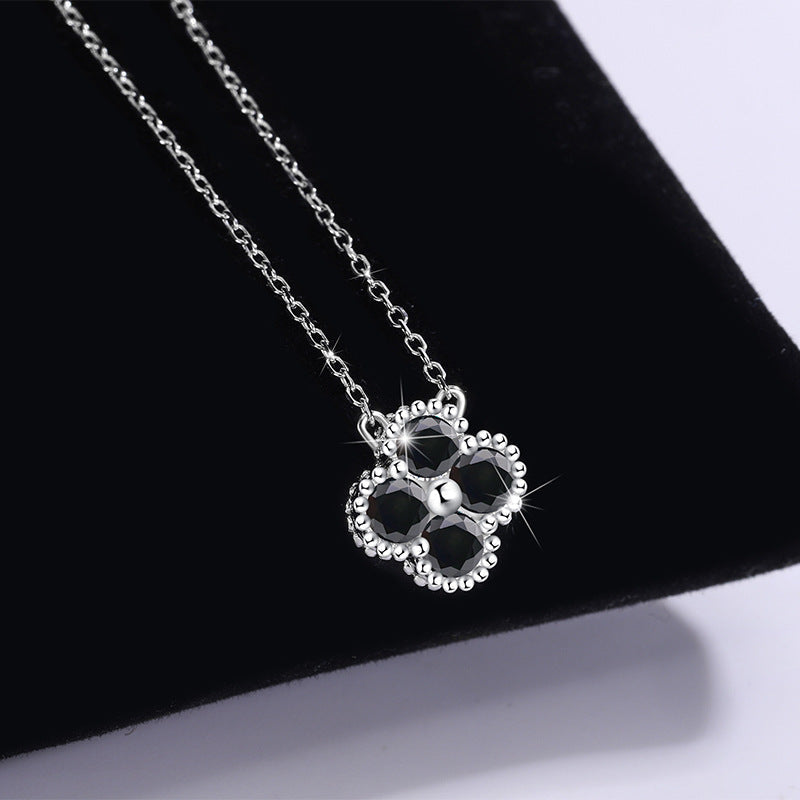 Sterling silver necklace pendant with moissanite – Midnight Bloom S925 Silver Pendant Necklace for Woman