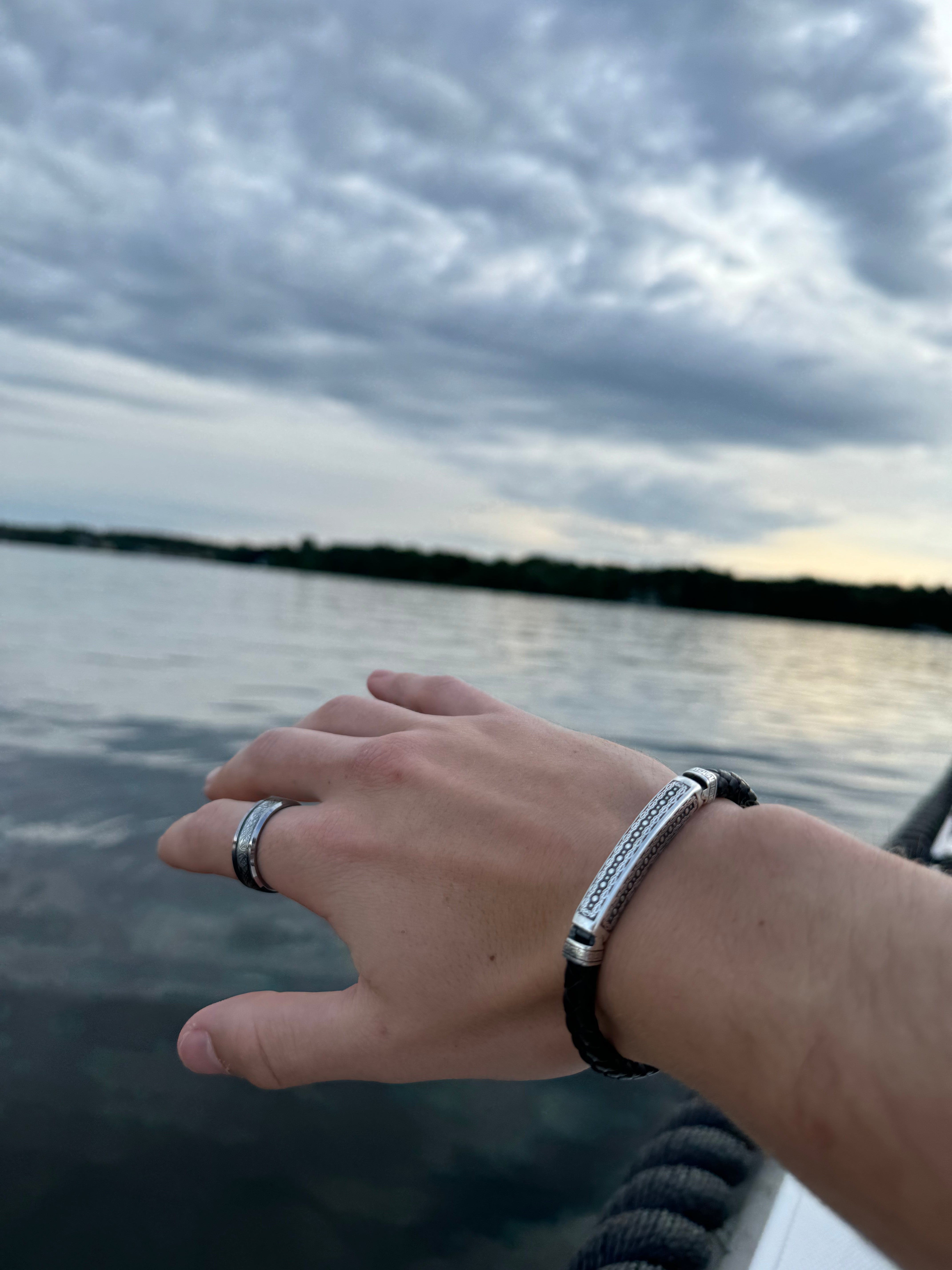 Black Leather Bracelet with Sterling Silver Elements (S925)