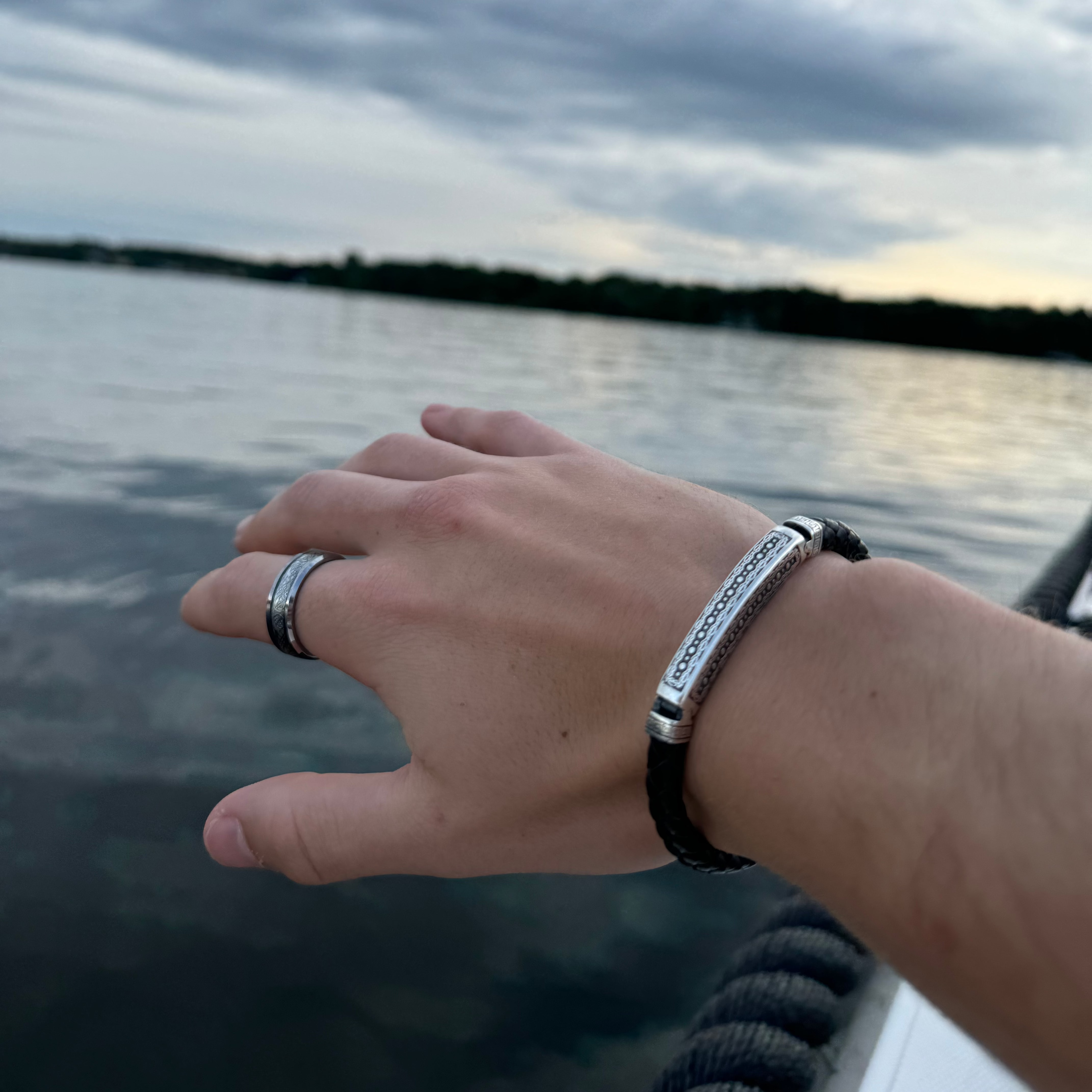 Black Leather Bracelet with Sterling Silver Elements (S925)