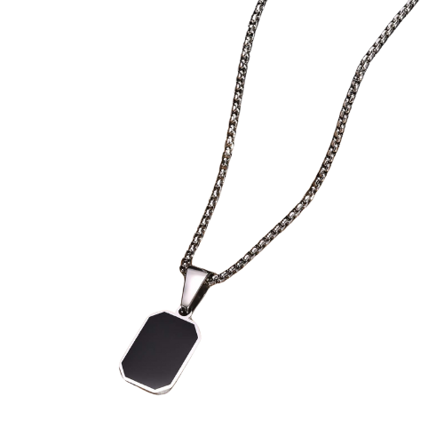 Sterling silver necklace pendant with moissanite – Stainless Steel Enamel Rectangular Pendant Necklace for Man