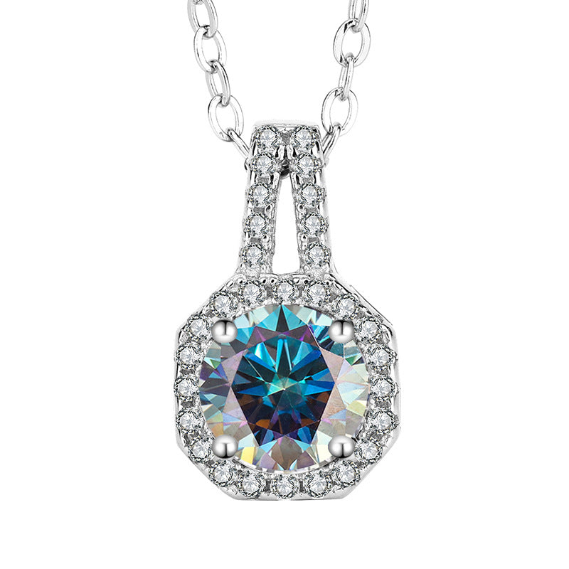 Square Radiance Moissanite Sterling Silver Necklace