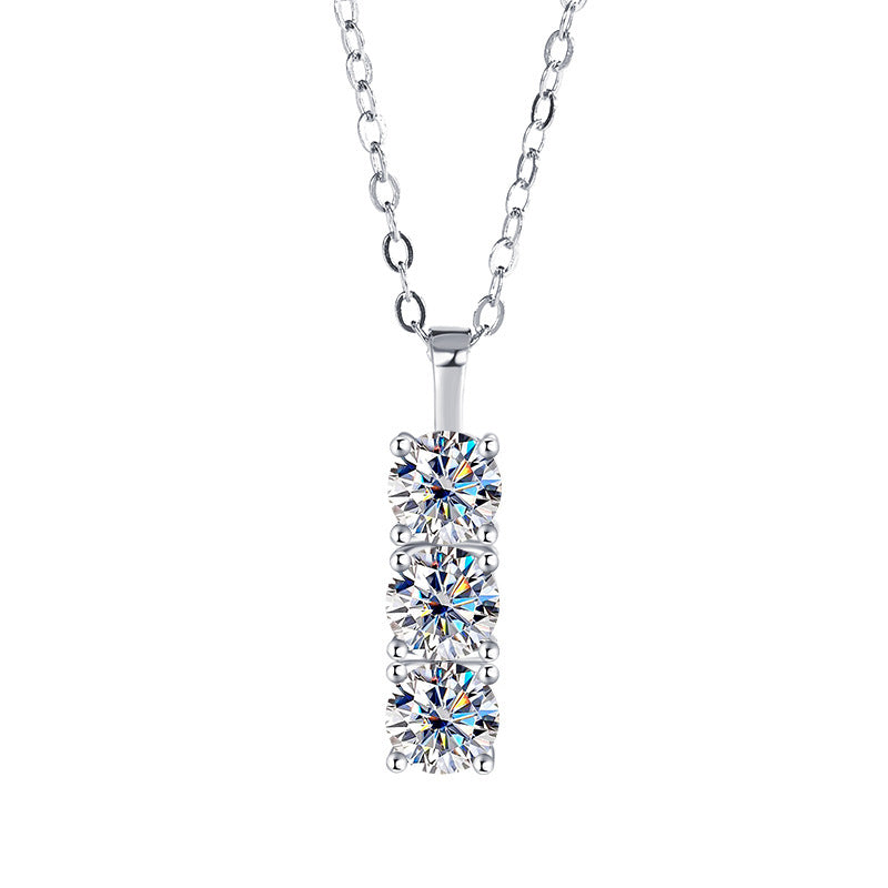 "Trinity Glow" Silver Moissanite Bar Necklace