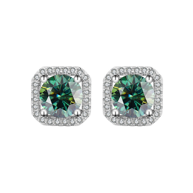 Square Radiance Moissanite Silver Earrings