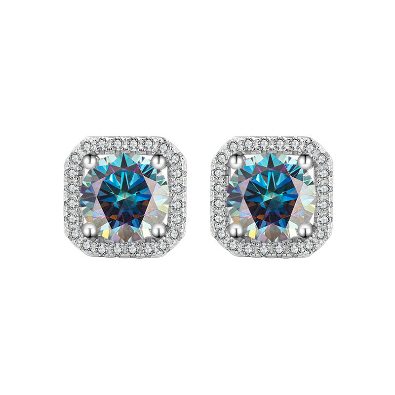 Square Radiance Moissanite Silver Earrings