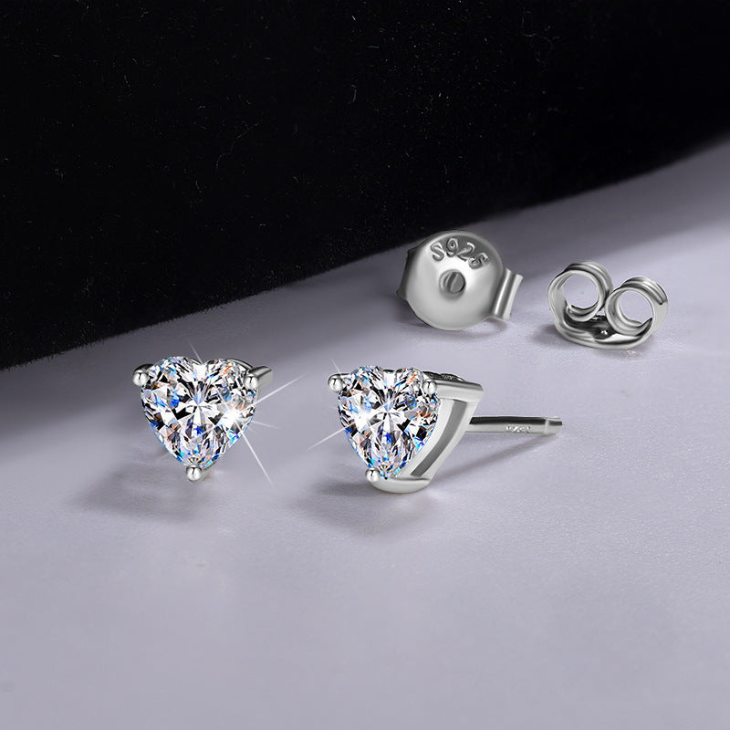 Matching silver set with moissanite – Radiant Heart Sterling Silver Mossanite Stones Earrings for Woman