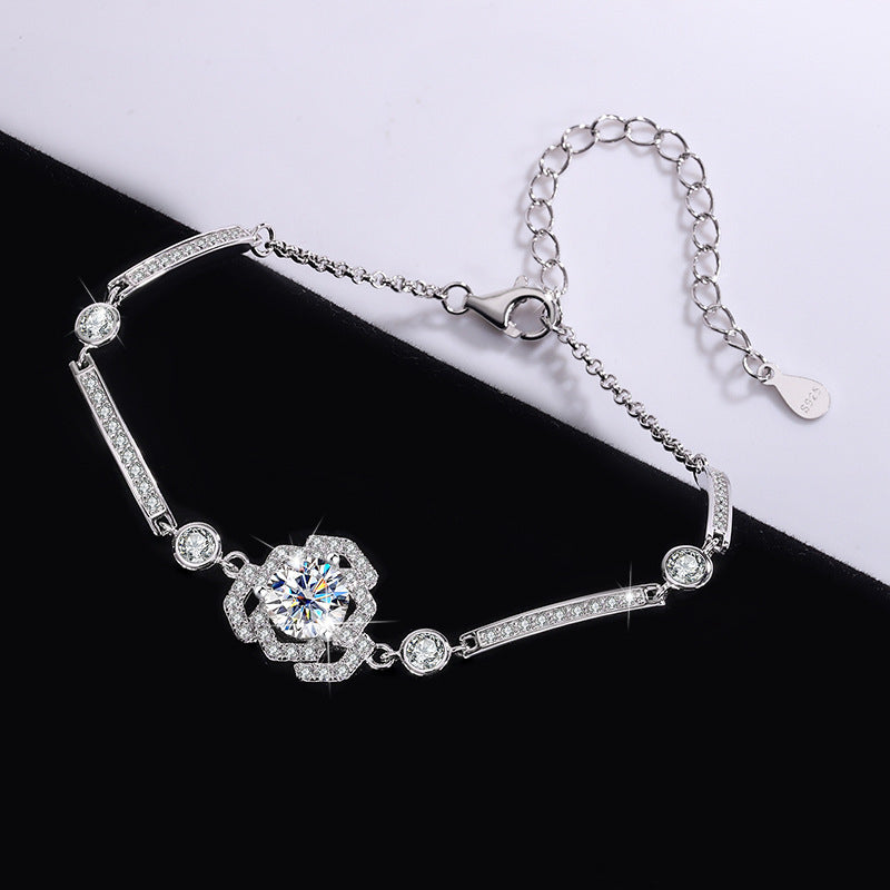 Adjustable bracelet with moissanite accents – Moissanite Rose Sterling Silver Bracelet for Woman