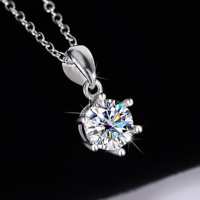 Elegant charm with moissanite stone – Classic Six-Claw Moissanite Pendant Necklace in S925 Sterling Silver - Royal Elegance for Woman