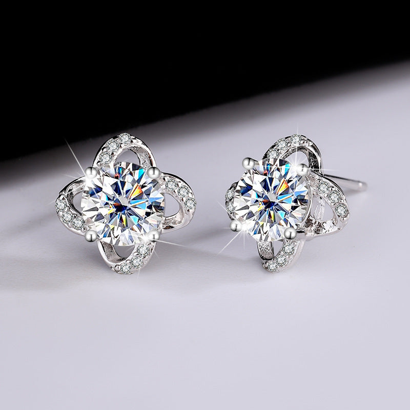 Matching silver set with moissanite – Saturn's Embrace Silver Moissanite and Zircon Earrings for Woman
