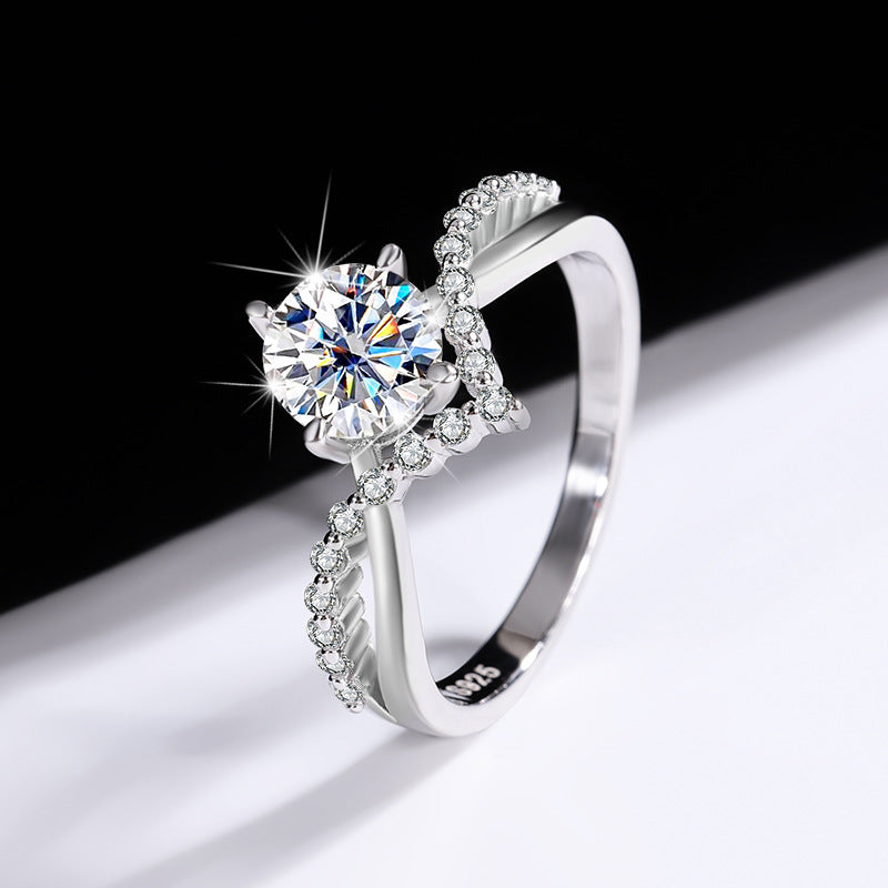 925 silver ring with bright moissanite gemstone – Seagull Wings Sterling Silver Ring for Woman