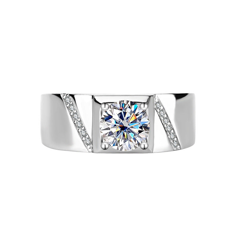 925 silver ring with bright moissanite gemstone – Starry Glimmer Sterling Silver Moissanite Ring for Man