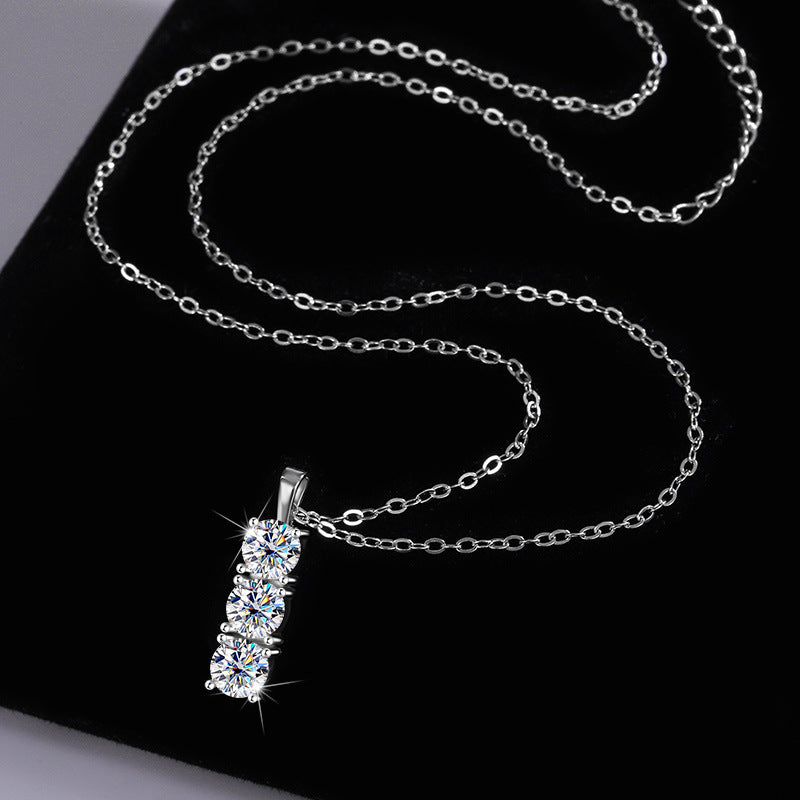 "Trinity Glow" Silver Moissanite Bar Necklace