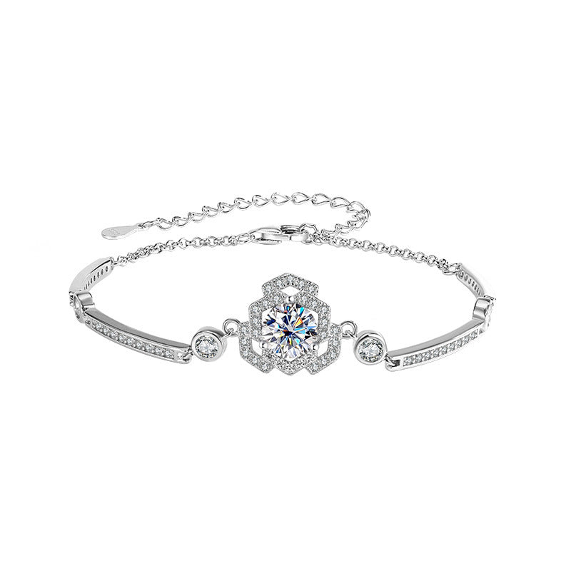 Moissanite Rose Sterling Silver Bracelet