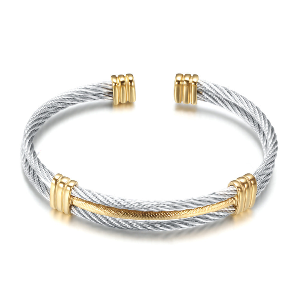 Braided Stainless Steel Bracelet with Gold Elements